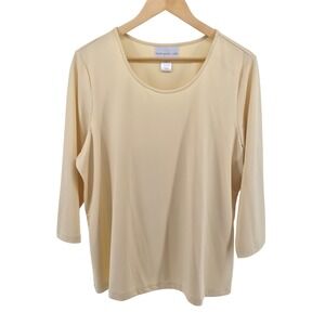 Susan Graver Style Sz Large Butter Yellow‎ Liquid Knit Top 3/4 Sleeve Stretchy